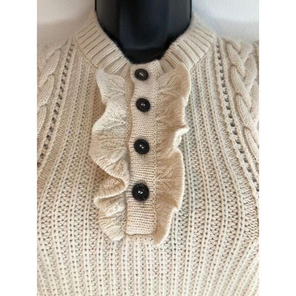 Authentic DSquared2 Ruffle Trim Sleeveless Sweater, Cream w/Navy Stripes, Sz S - Picture 5 of 9